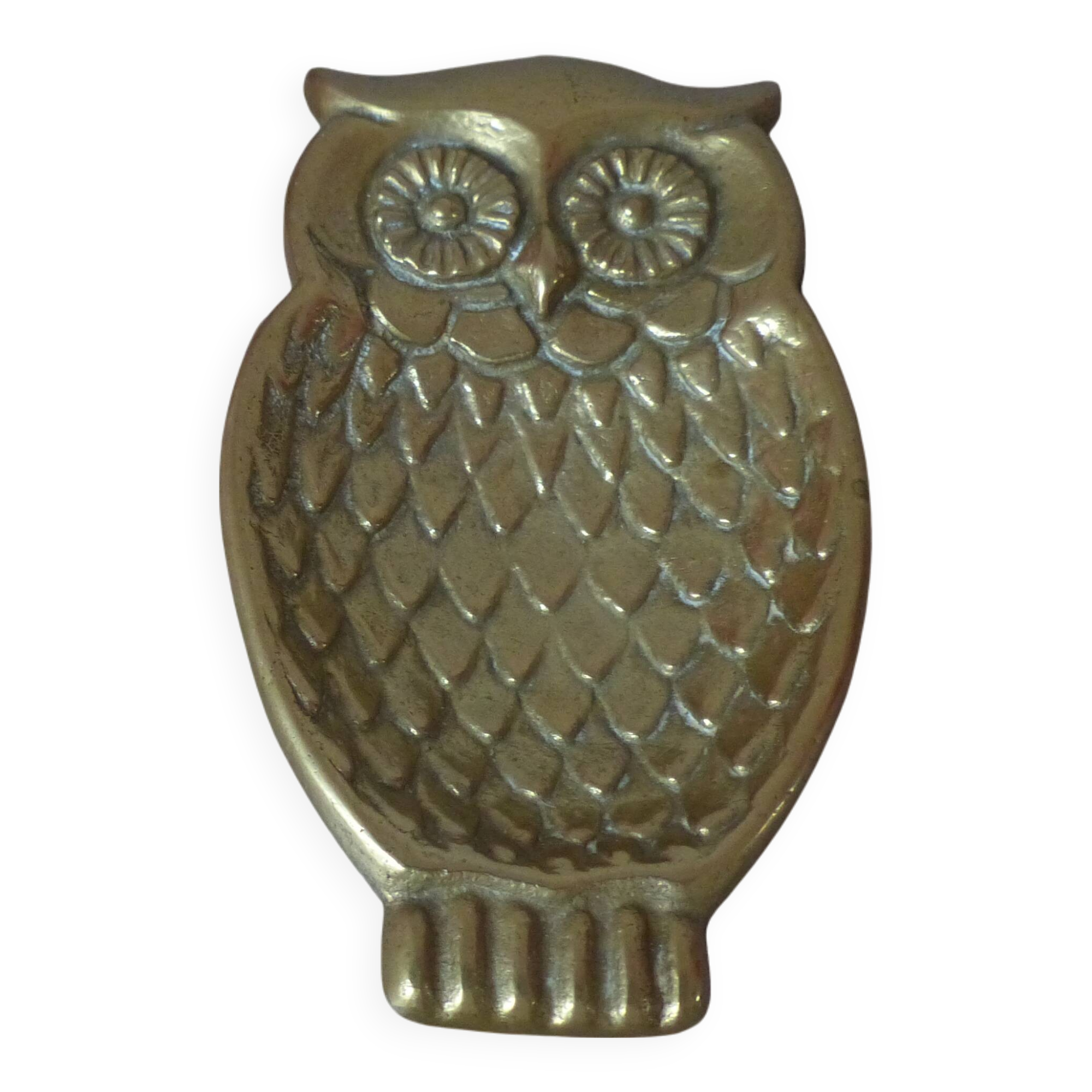 Small carved brass owl ashtray, owl pocket ashtray