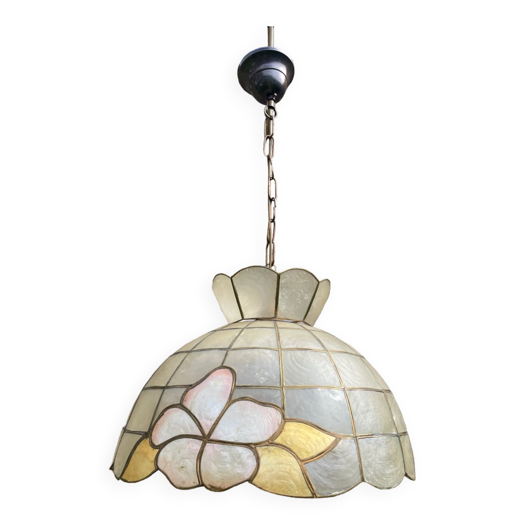 Vintage mother-of-pearl and brass pendant light 1970