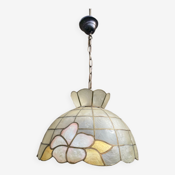 Vintage mother-of-pearl and brass pendant light 1970