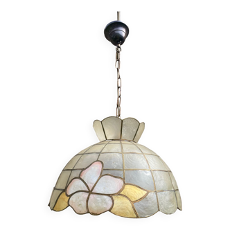 Vintage mother-of-pearl and brass pendant light 1970