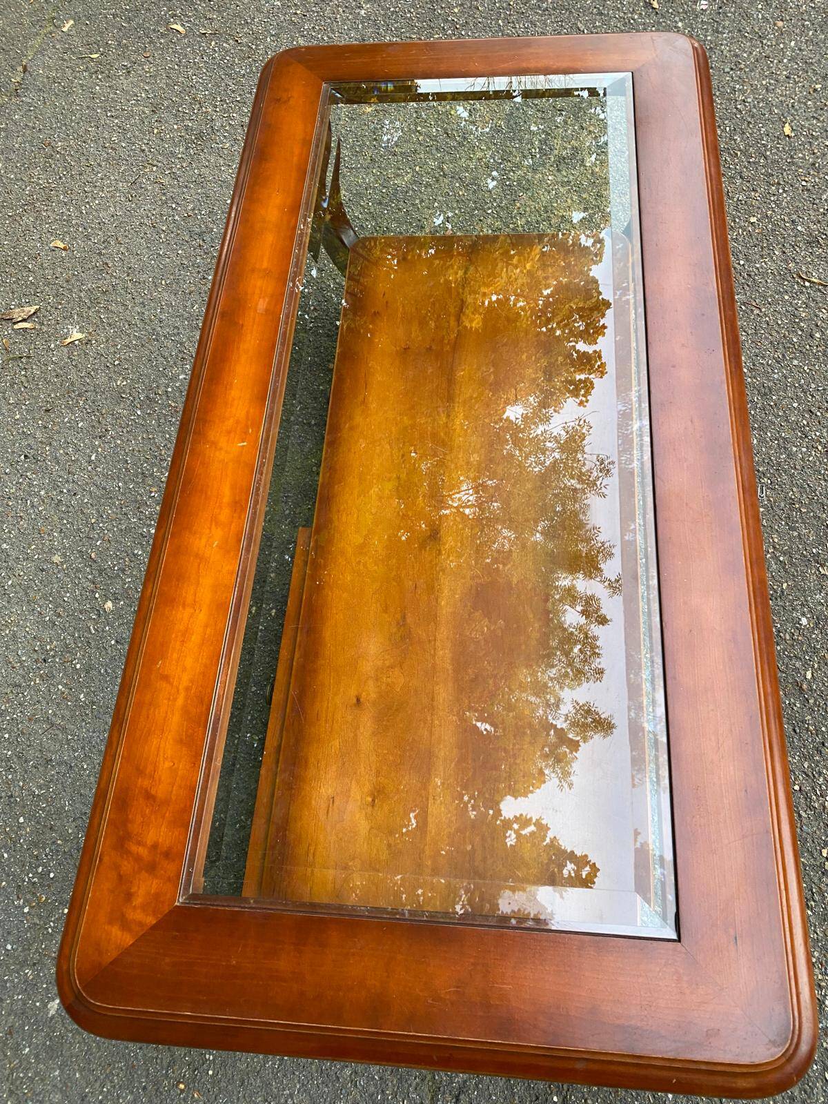 Louis XIV coffee table in solid wood and glass with 2 drawers
