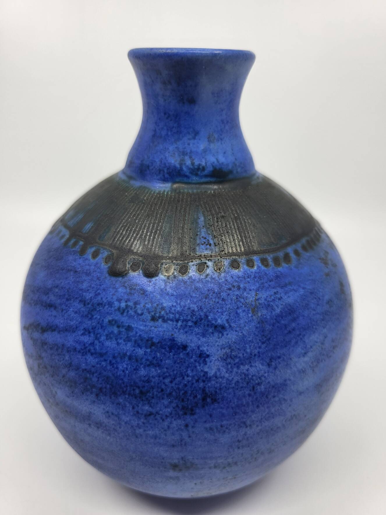 Jacques Blin vase in blue ceramic, France, Mid Century Design