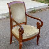 Louis Philippe regency office chair in solid wood and beige velvet