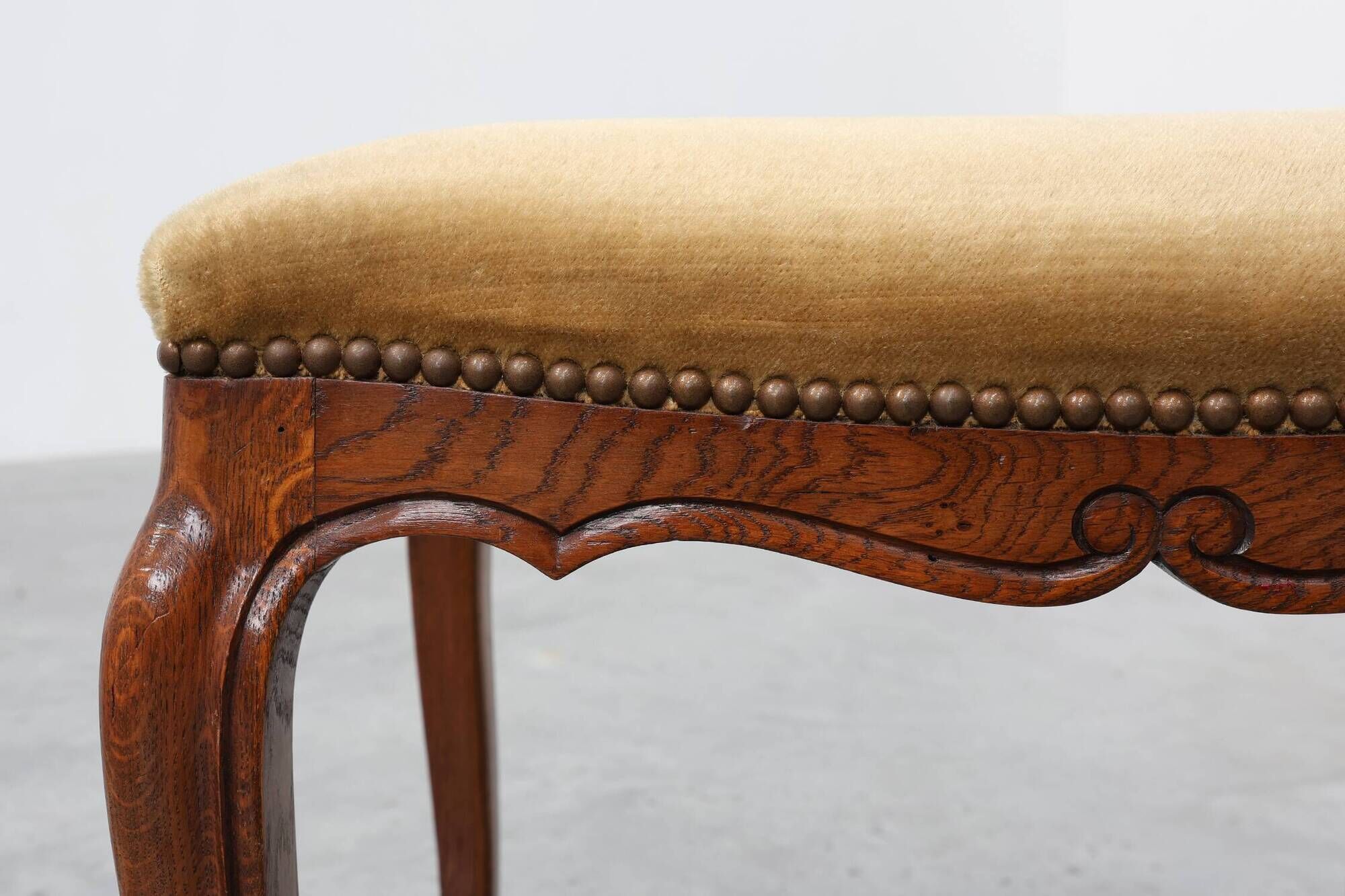 Louis XV Style Walnut Stool with Cabriole Legs and Velvet Seat, France, 20t