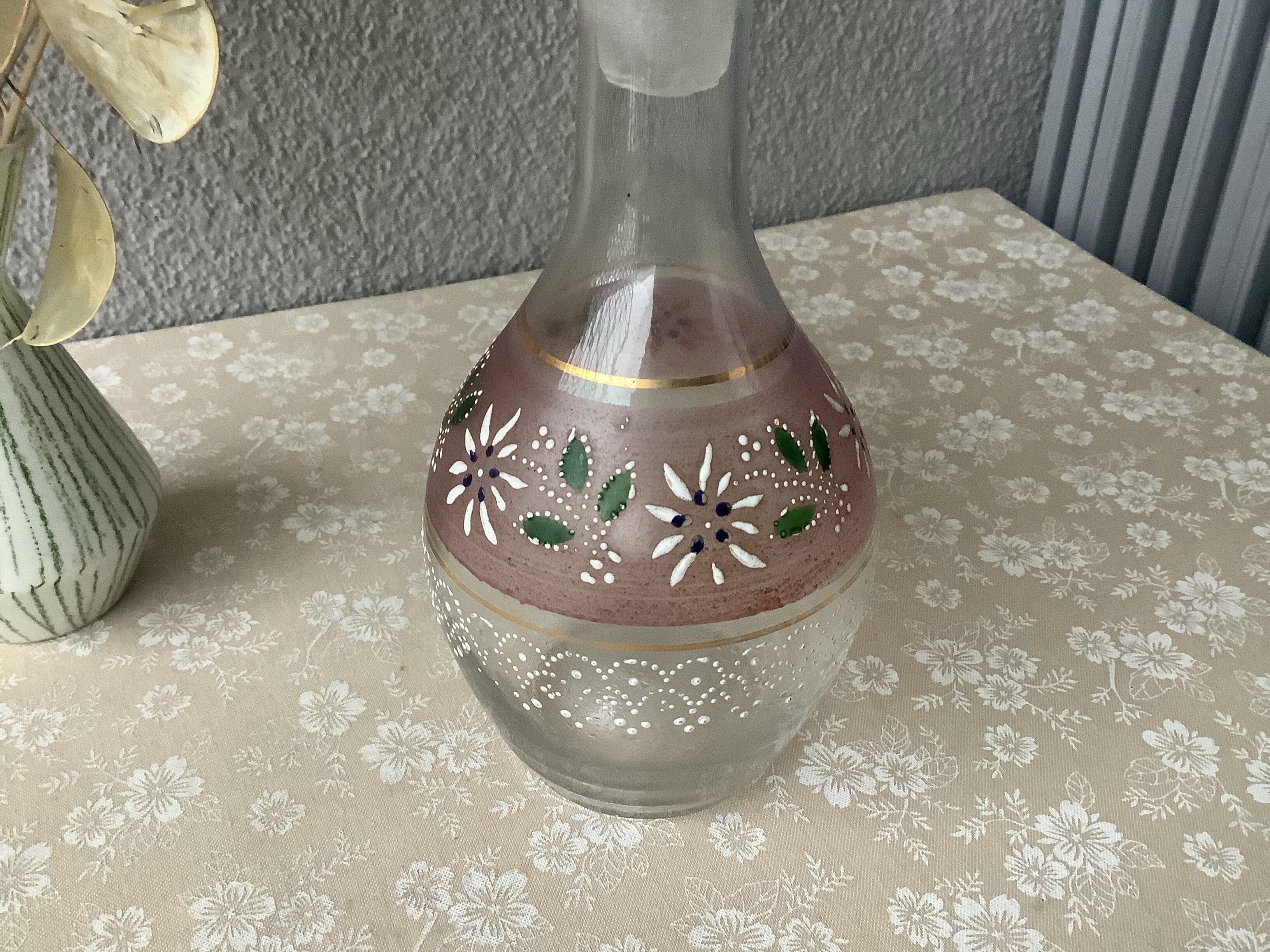 Blown glass enameled liqueur carafe