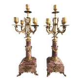 Pair of table candelabra in marble and bronze, Napoleon III style.