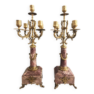 Pair of table candelabra in marble and bronze, Napoleon III style.