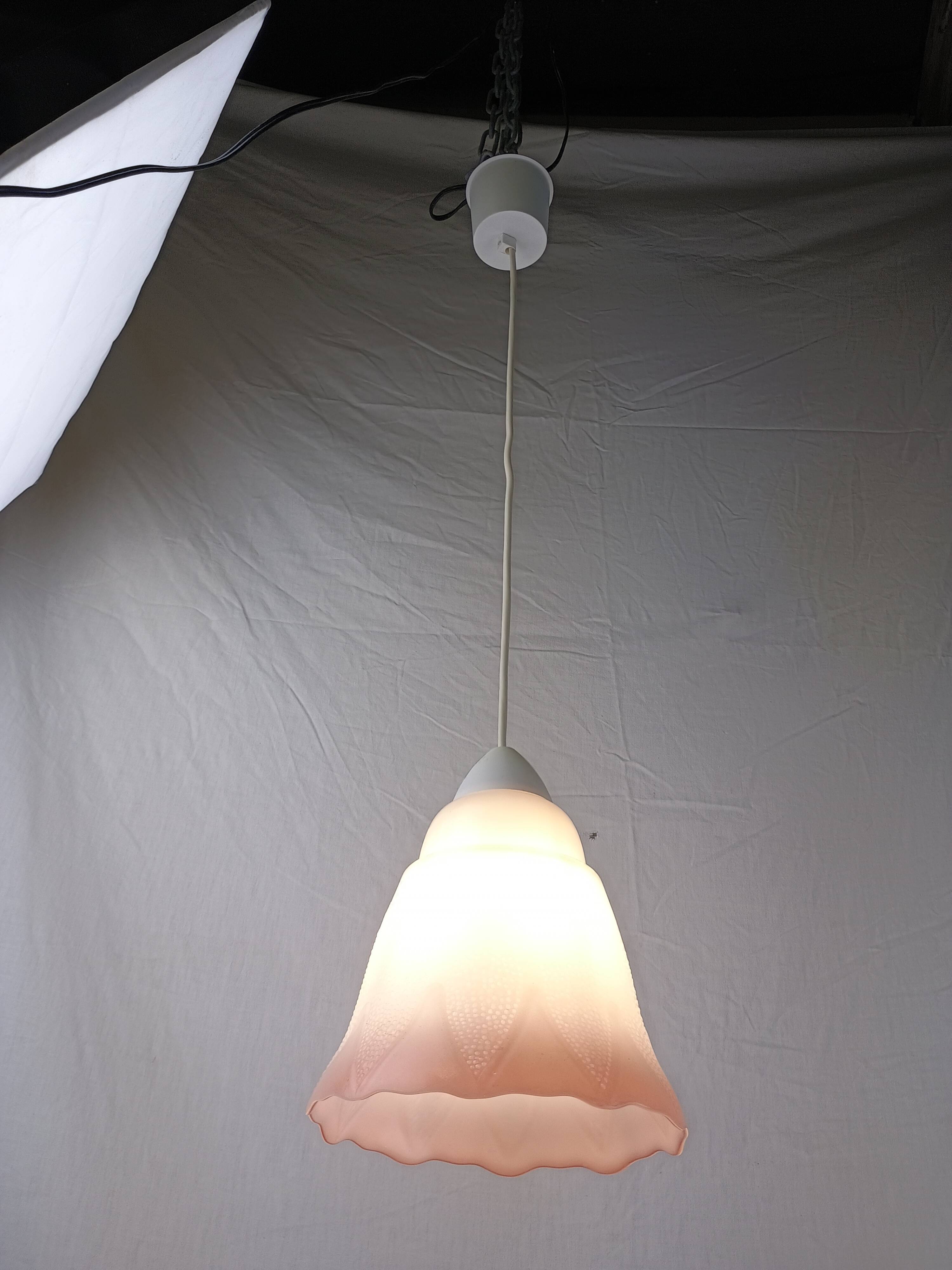 Mid-century white and pink glass suspension French vintage 1950