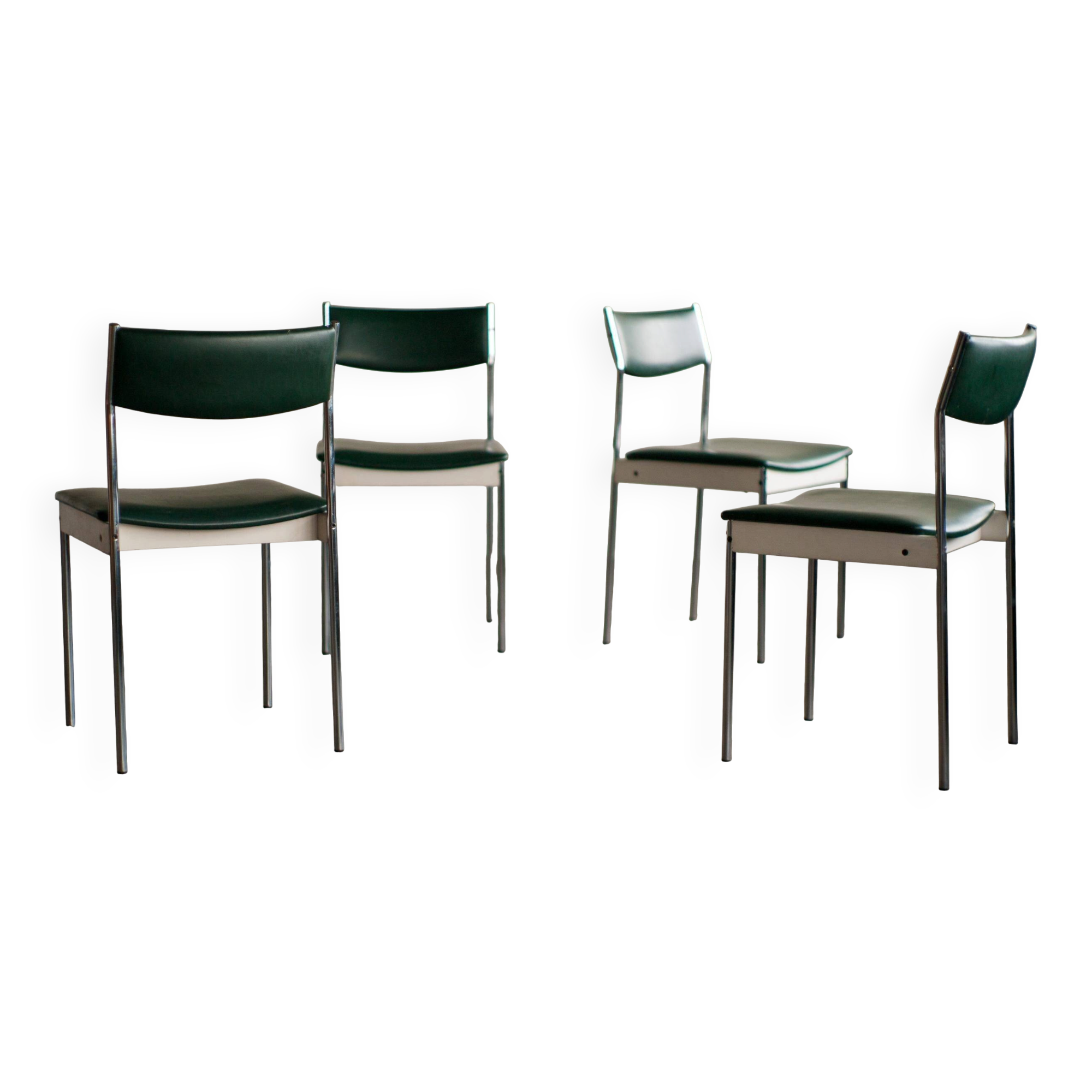 Minimalist set of four Dutch mid-century dining chairs, c. 1960.
