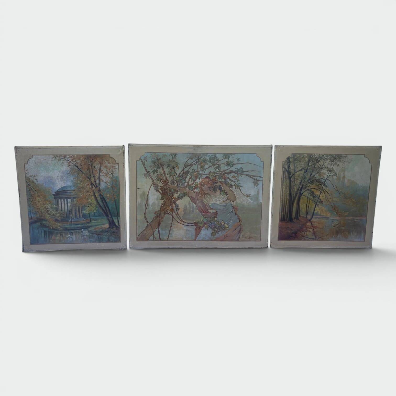 Set of Five Art Nouveau Decorative Panels. Allegory. French Work.