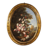 Peinture de nature morte ovale italienne antique du XVIIIe siècle