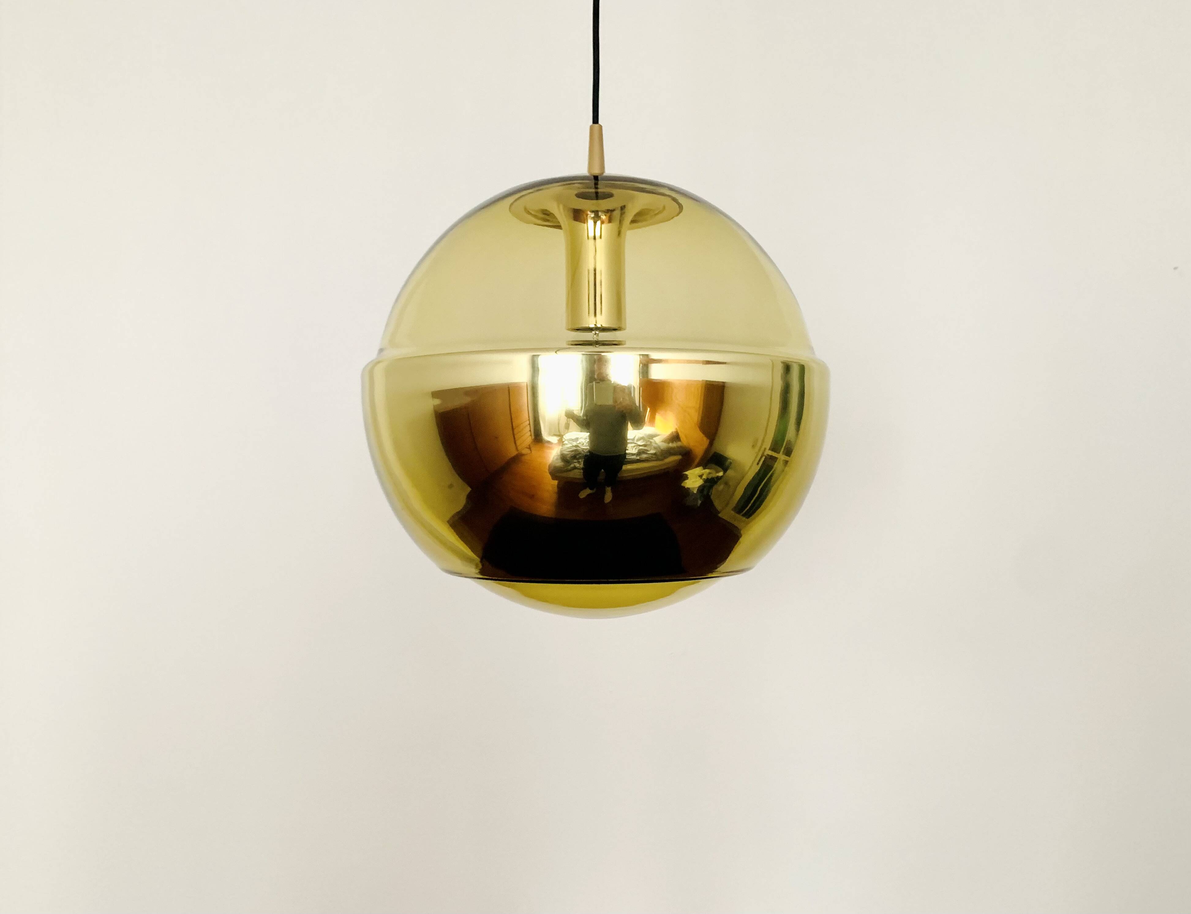 Golden Space Age Glass Pendant Lamp by Peill and Putzler