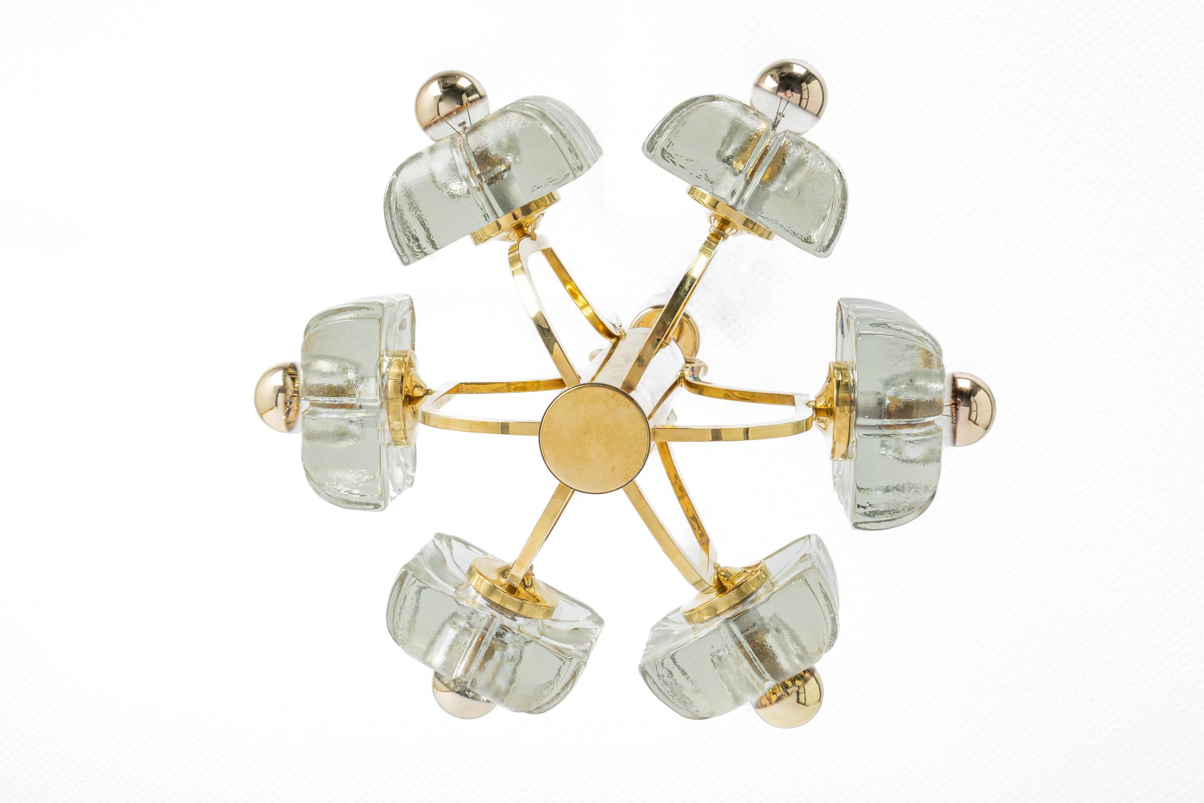 Large brass and crystal glass pendant by Sische, Germany, 1970s.