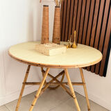 Vintage round tripod side table in rattan