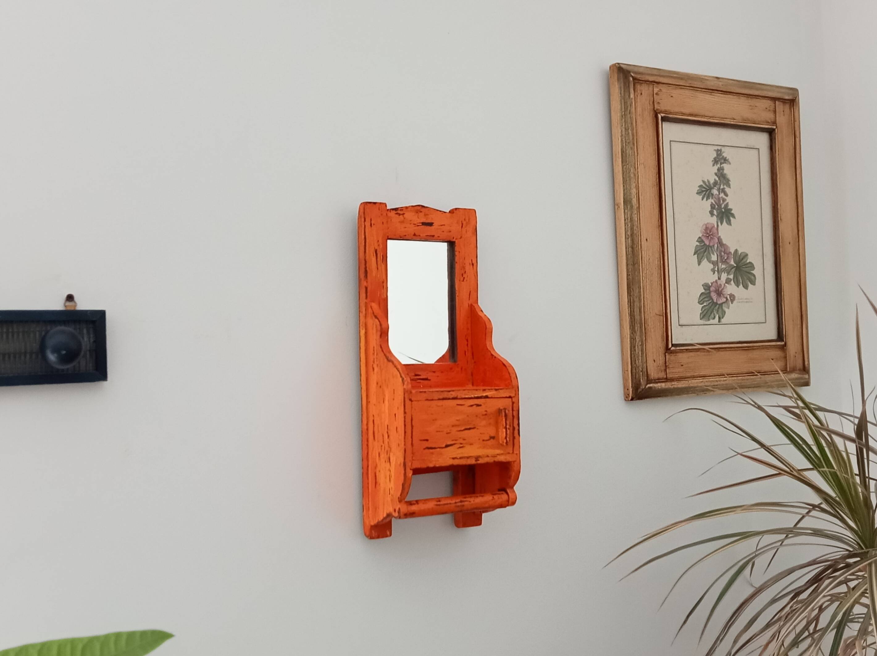 Vintage teak barber mirror 50s