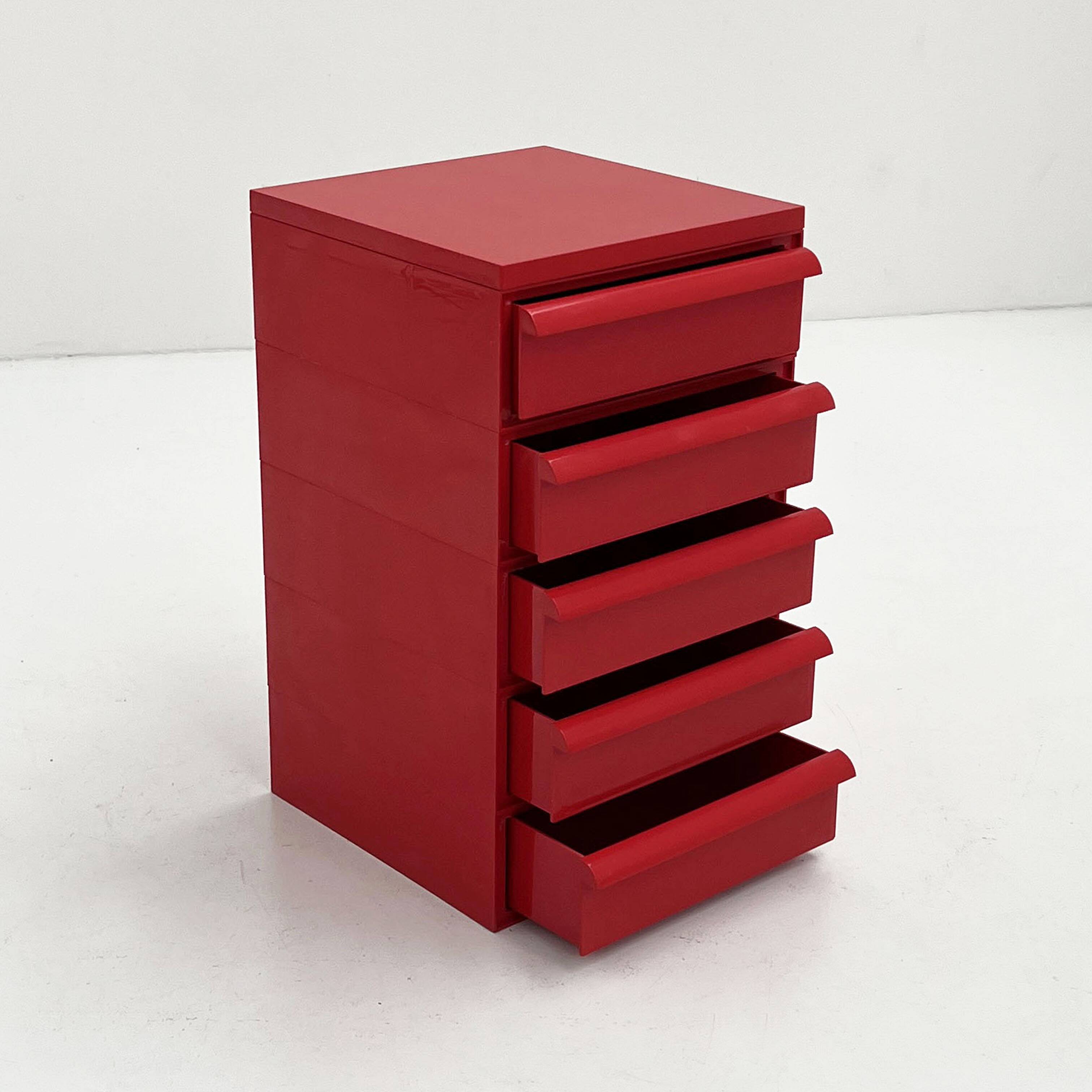 Red 5-drawer cabinet model “4601” by Simon Fussell for Kartell, 1970
