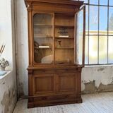 Old XL Napoleonic oak glass bookcase, 19th century