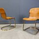 Vintage brass and cognac leather dining chairs by Willy Rizzo for Cidue set of 4