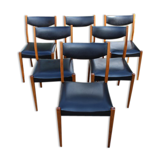 Lot de 6 chaises scandinave en skaï noir des années 60