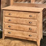 Commode ancienne vintage en chêne massif brut - pieds compas