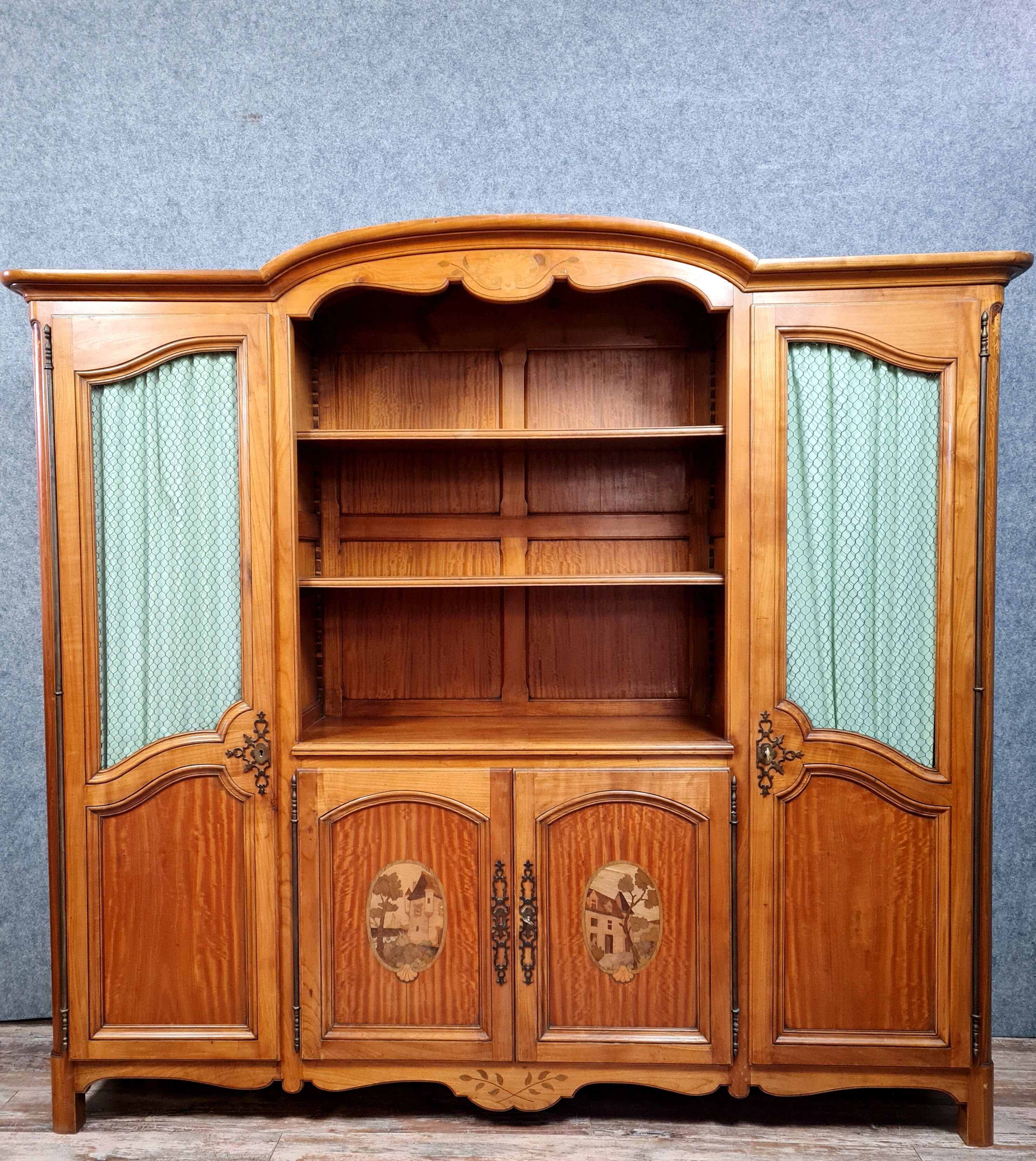Louis XV style bookcase in marquetry and fine wood circa 1850