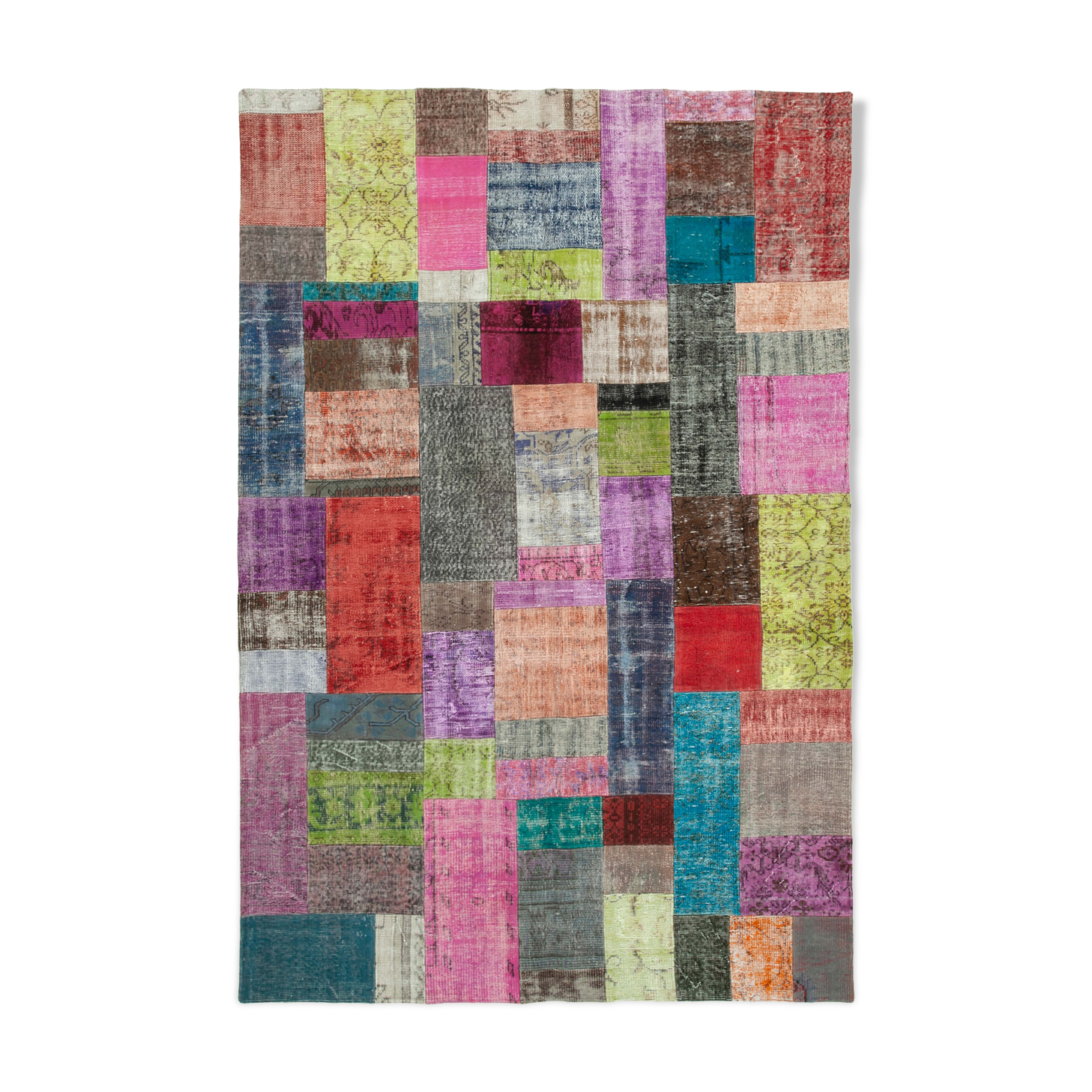 Handwoven anatolian contemporary 202 cm x 301 cm multicolor patchwork carpet