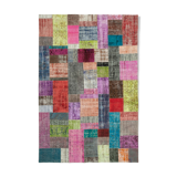 Handwoven anatolian contemporary 202 cm x 301 cm multicolor patchwork carpet