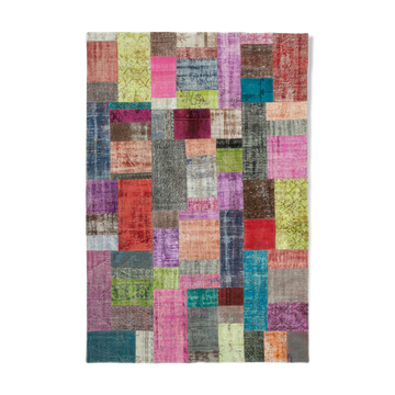 Handwoven anatolian contemporary 202 cm x 301 cm multicolor patchwork carpet