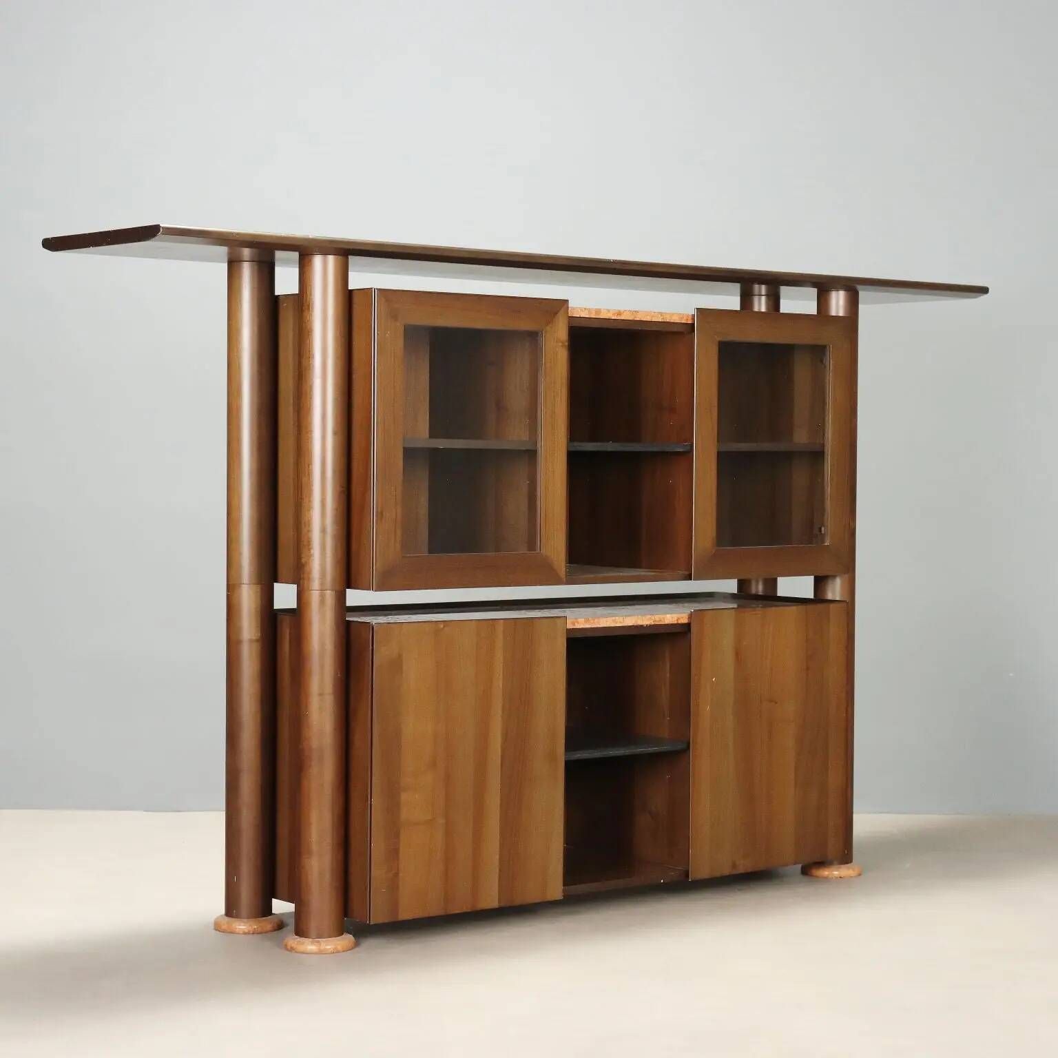 Vintage buffet in Tanganyika walnut and marble, Italy, 1980s.