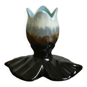 Vintage Barbotine Ceramic Tulip Shaped Small Flower Vase