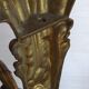 Pair French Gilt Bronze Single Wall Sconces Leaf & Feather Plume Detail