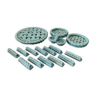 Vintage turquoise blue enamelled ceramic underside