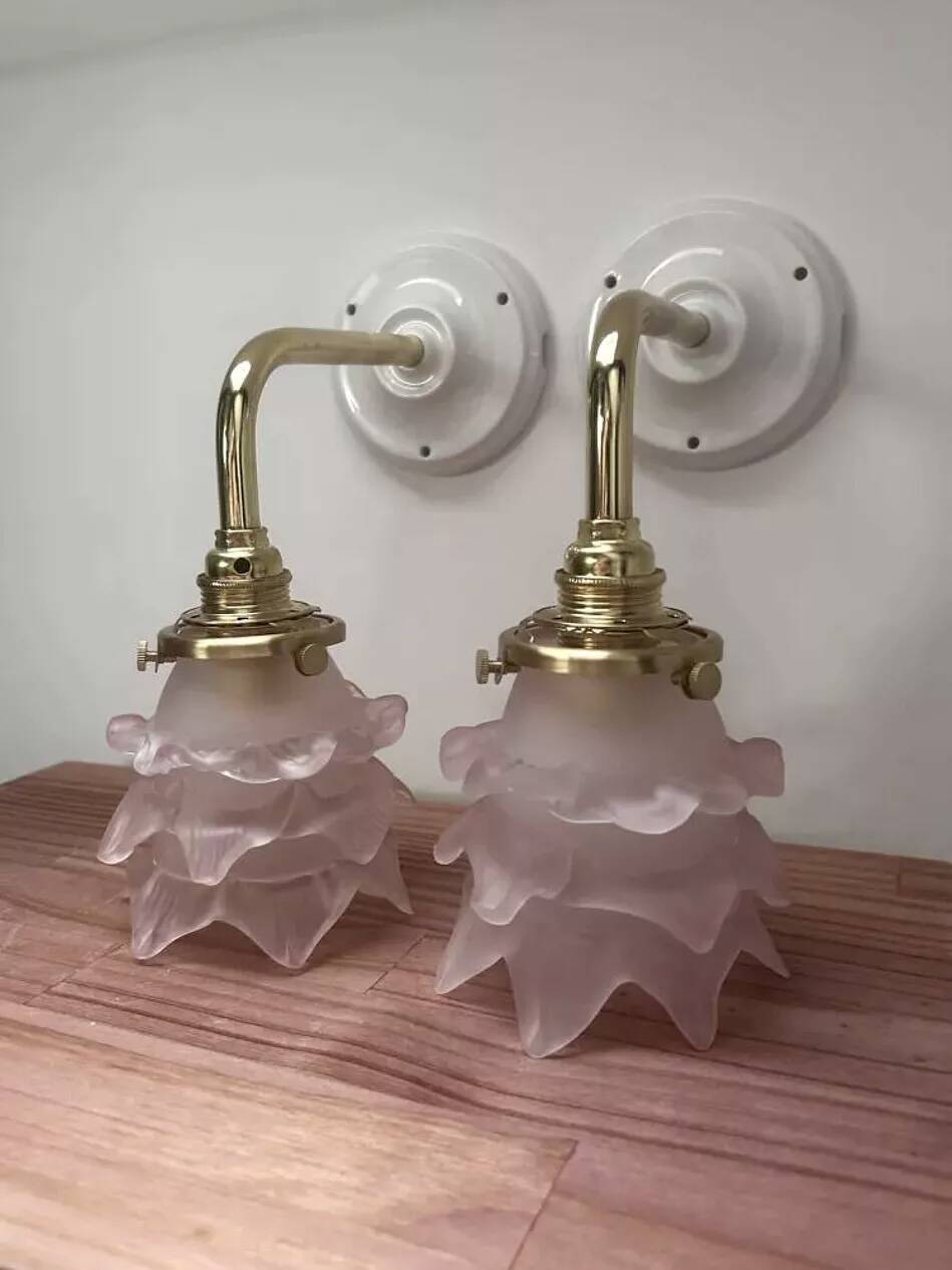 Pair of pink Art Deco wall sconces