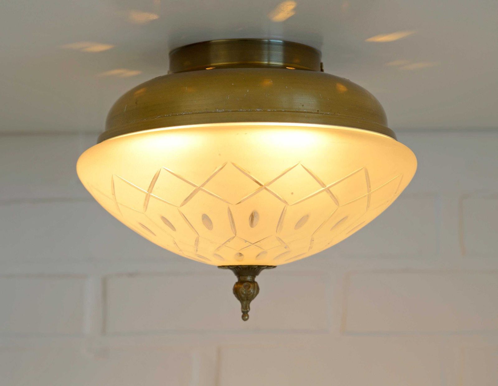 Vintage Art Deco Style Flush Mount Ceiling Light – Cut Glass & Brass.