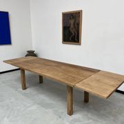 Large farm table from the 60s, in solid oak, with extensions
