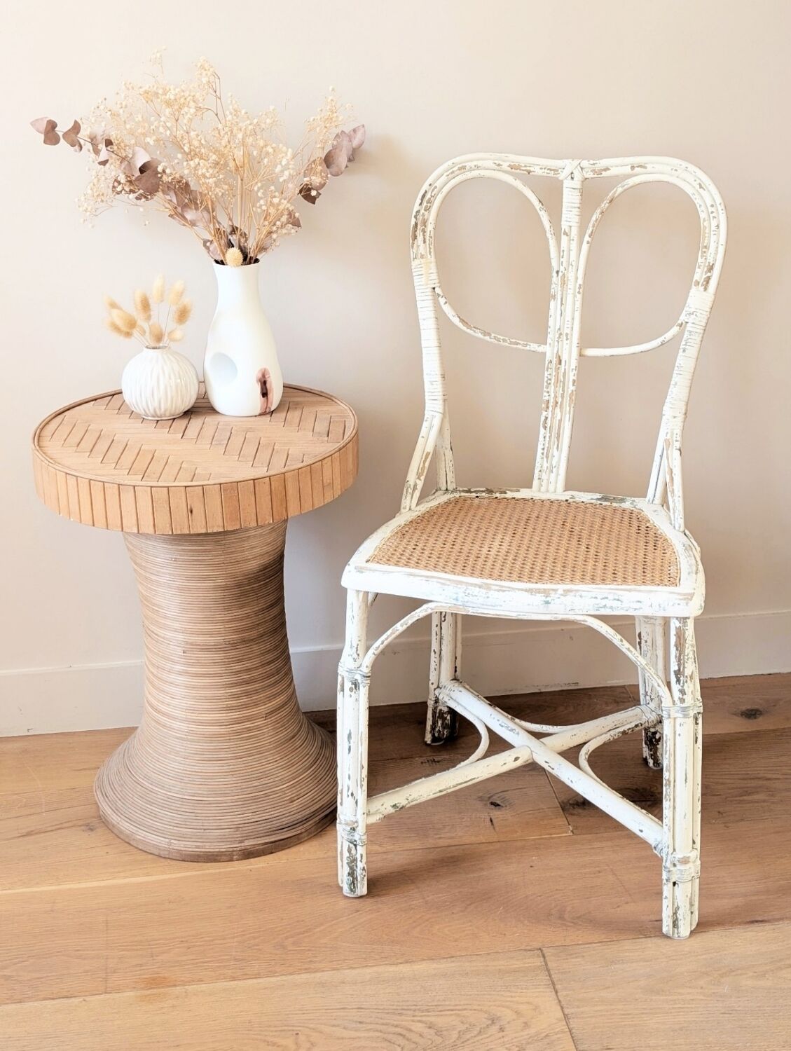 Pair of vintage restaurant chairs in rattan