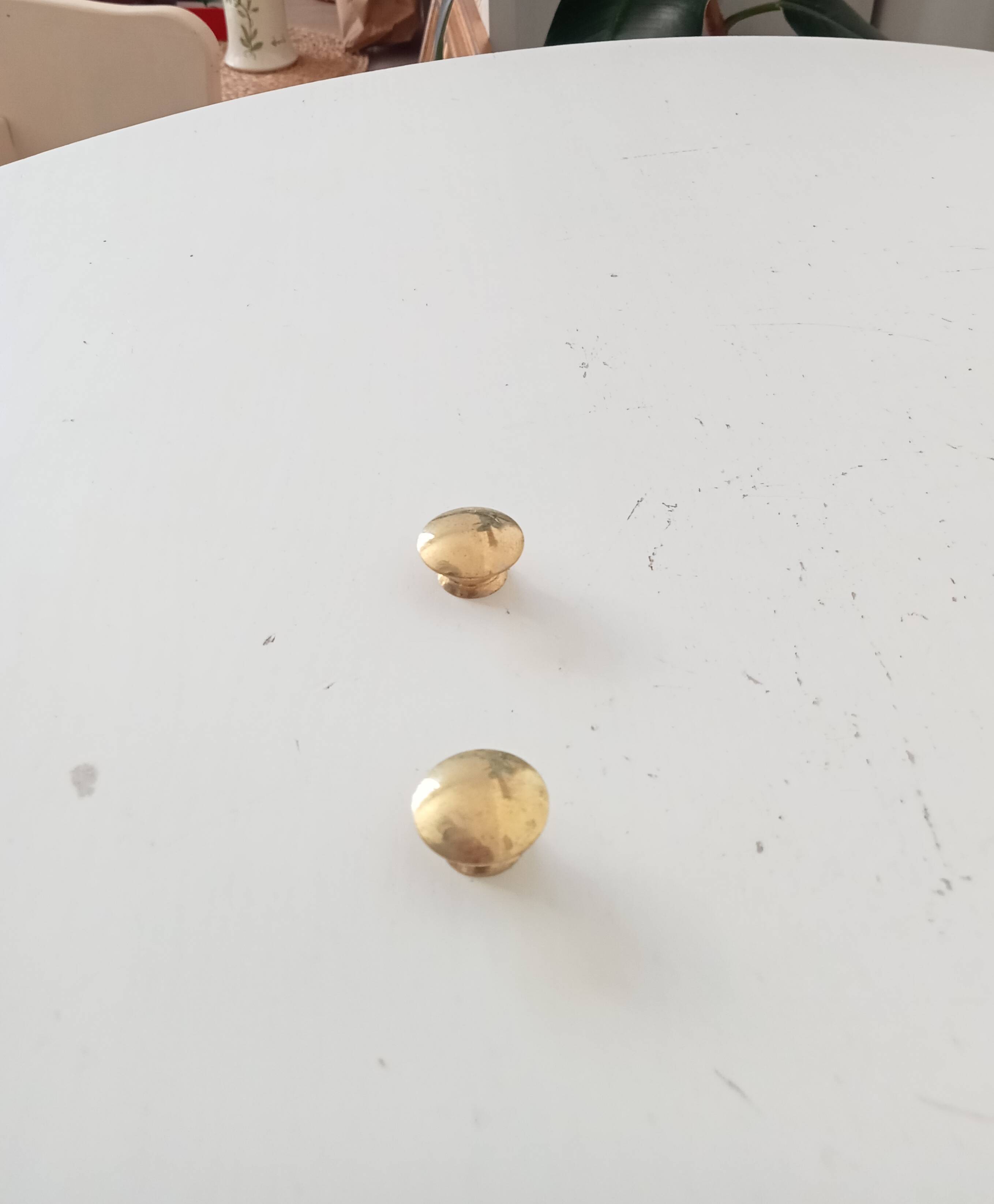 Pair of vintage brass "lens" knobs/furniture handles