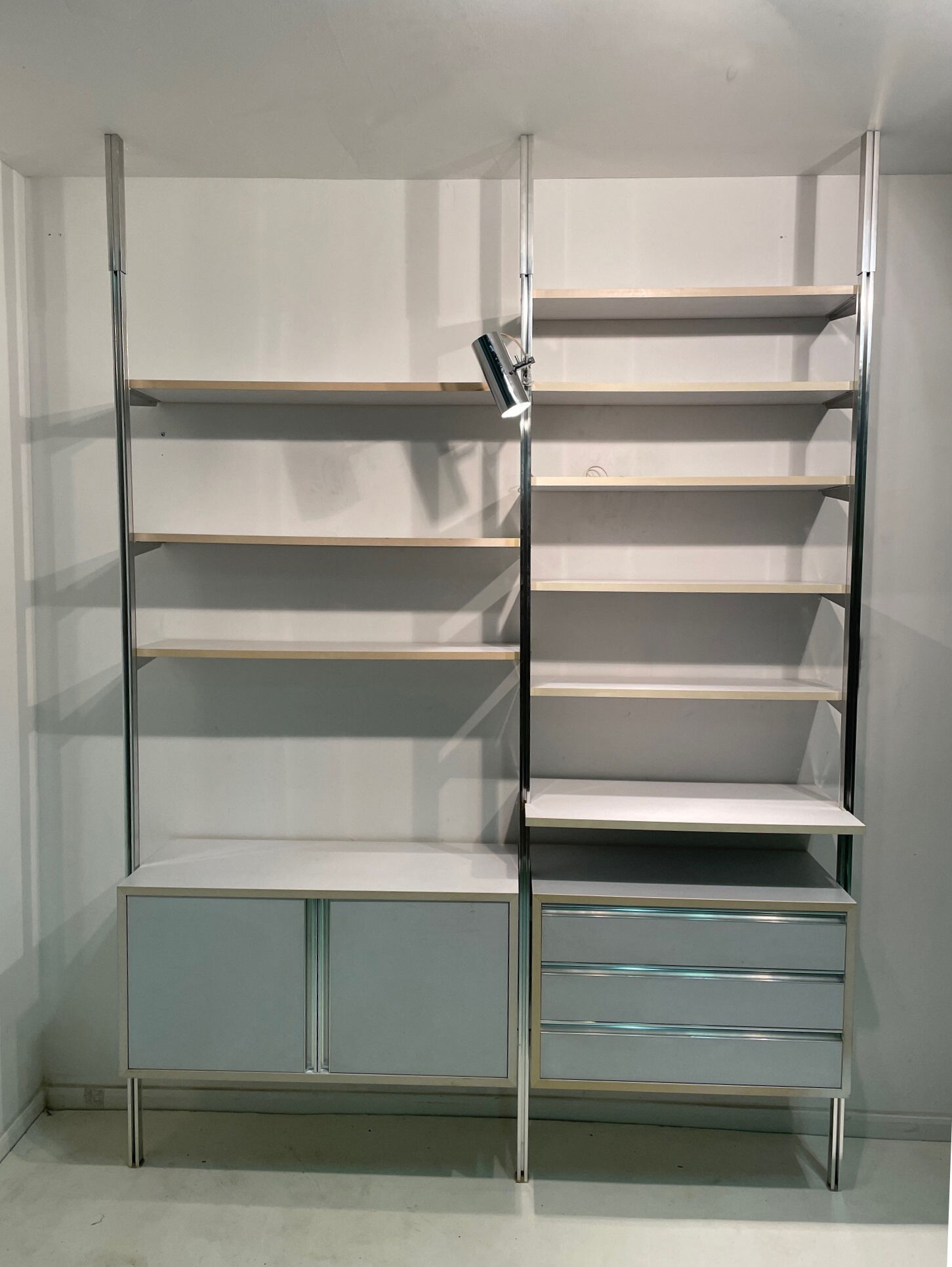 Modular library floor/ceiling buffet & chest of drawers