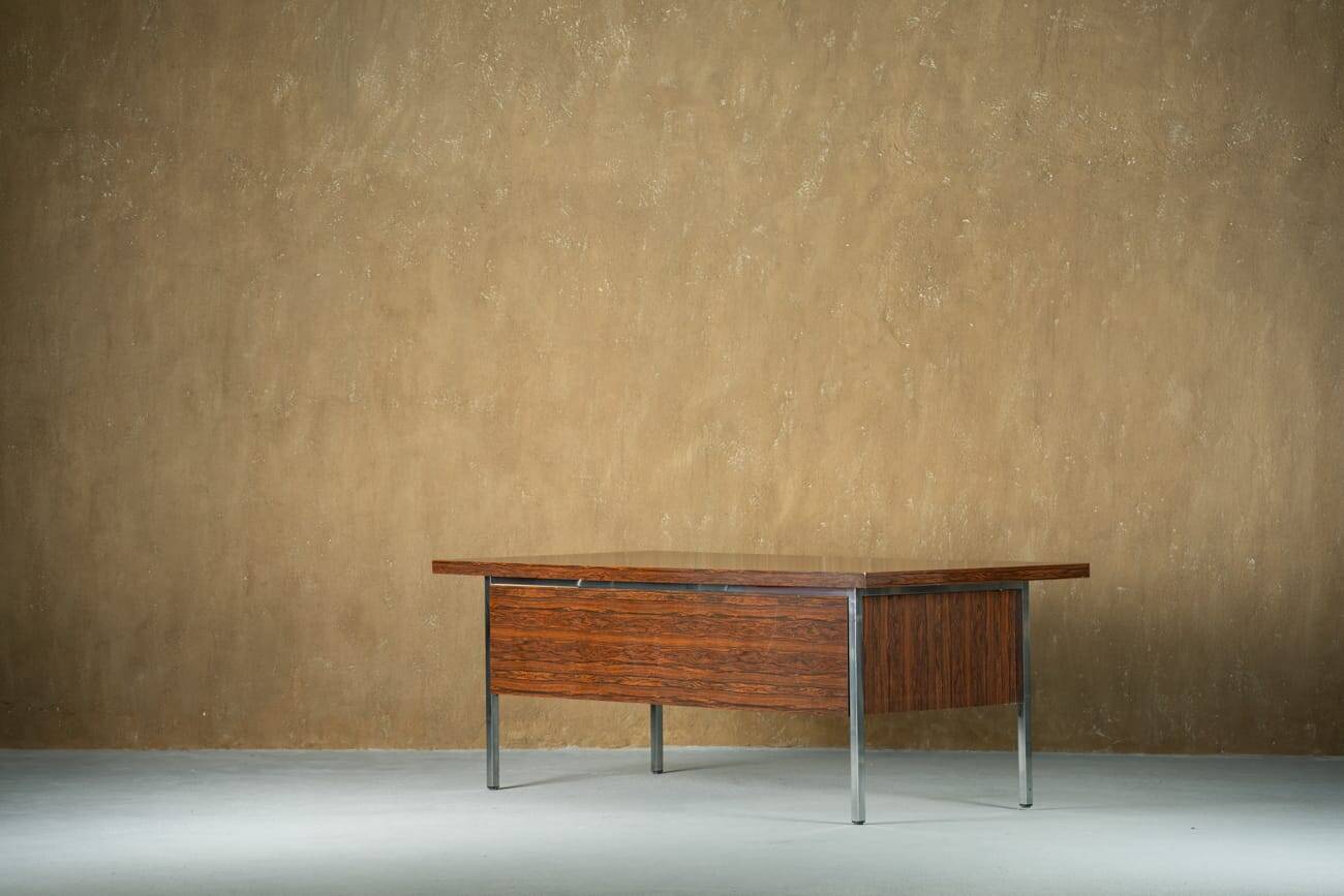 Mid-century rosewood and metal desk, Denmark 1970s