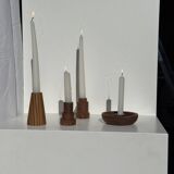 Pyramidal circular teak monoxyle candlestick H7 D5