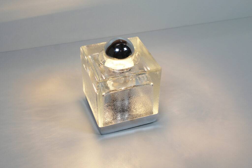 Set (2) of metal and ice glass 'cube' wall lights, Germany 1970s