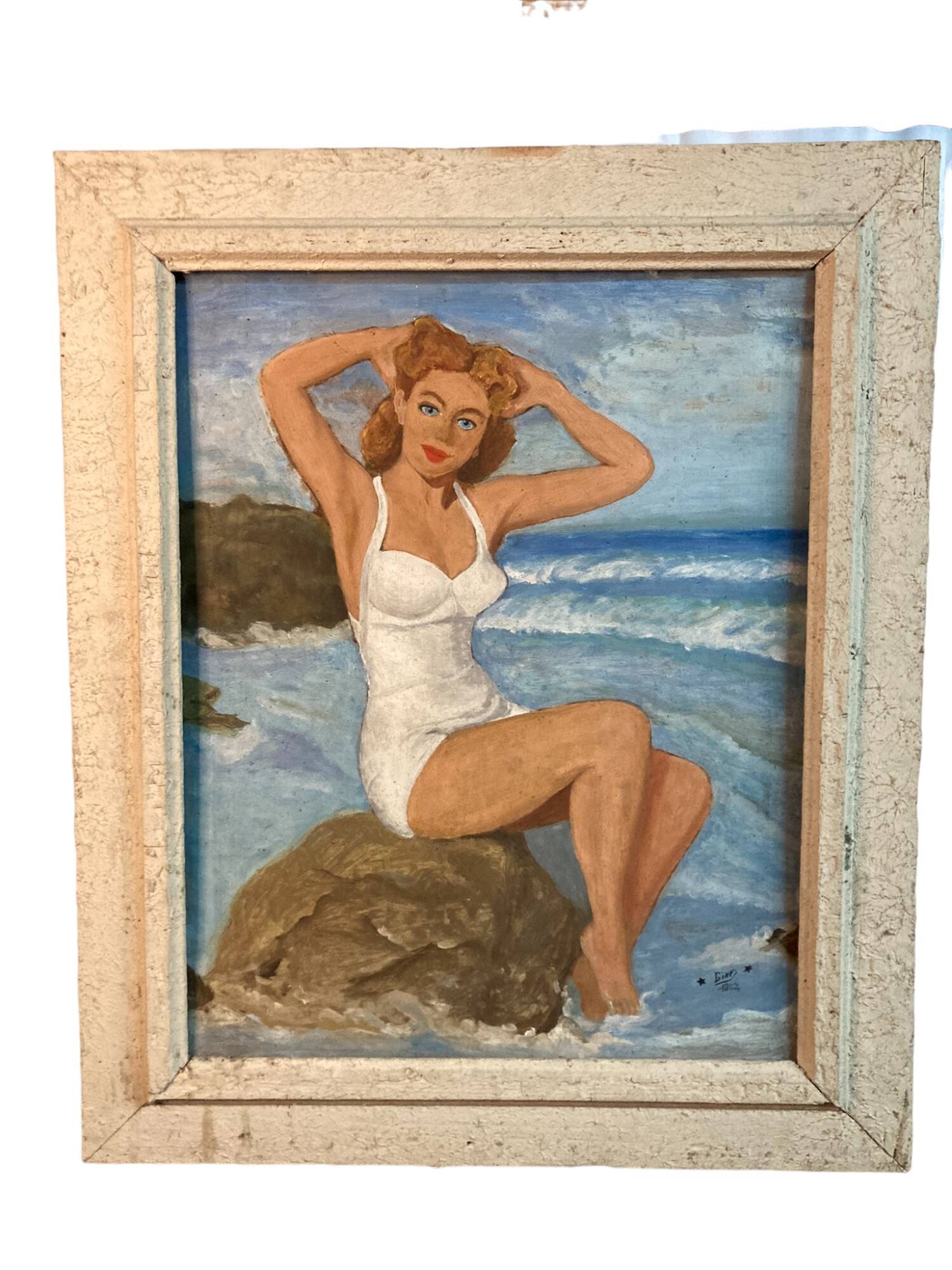 Gouache on Pin-Up panel signed and dated 1952