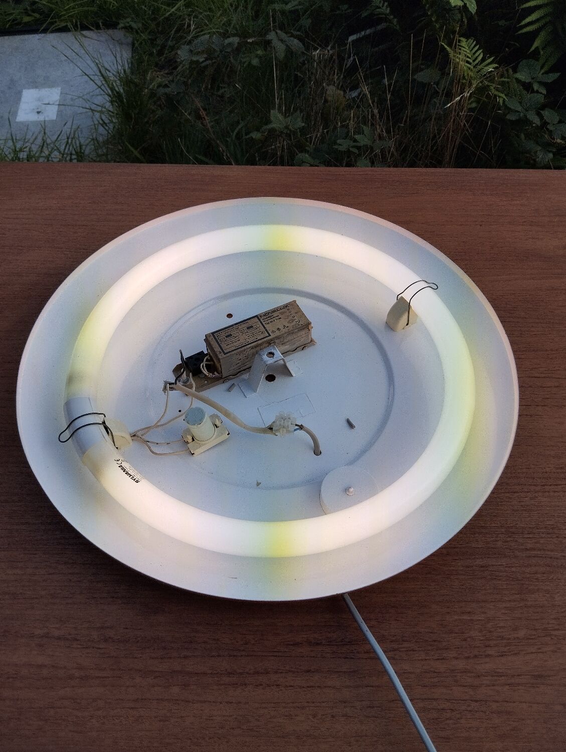 Ceiling light or circular wall light in orange lacquered metal and perspex 1960