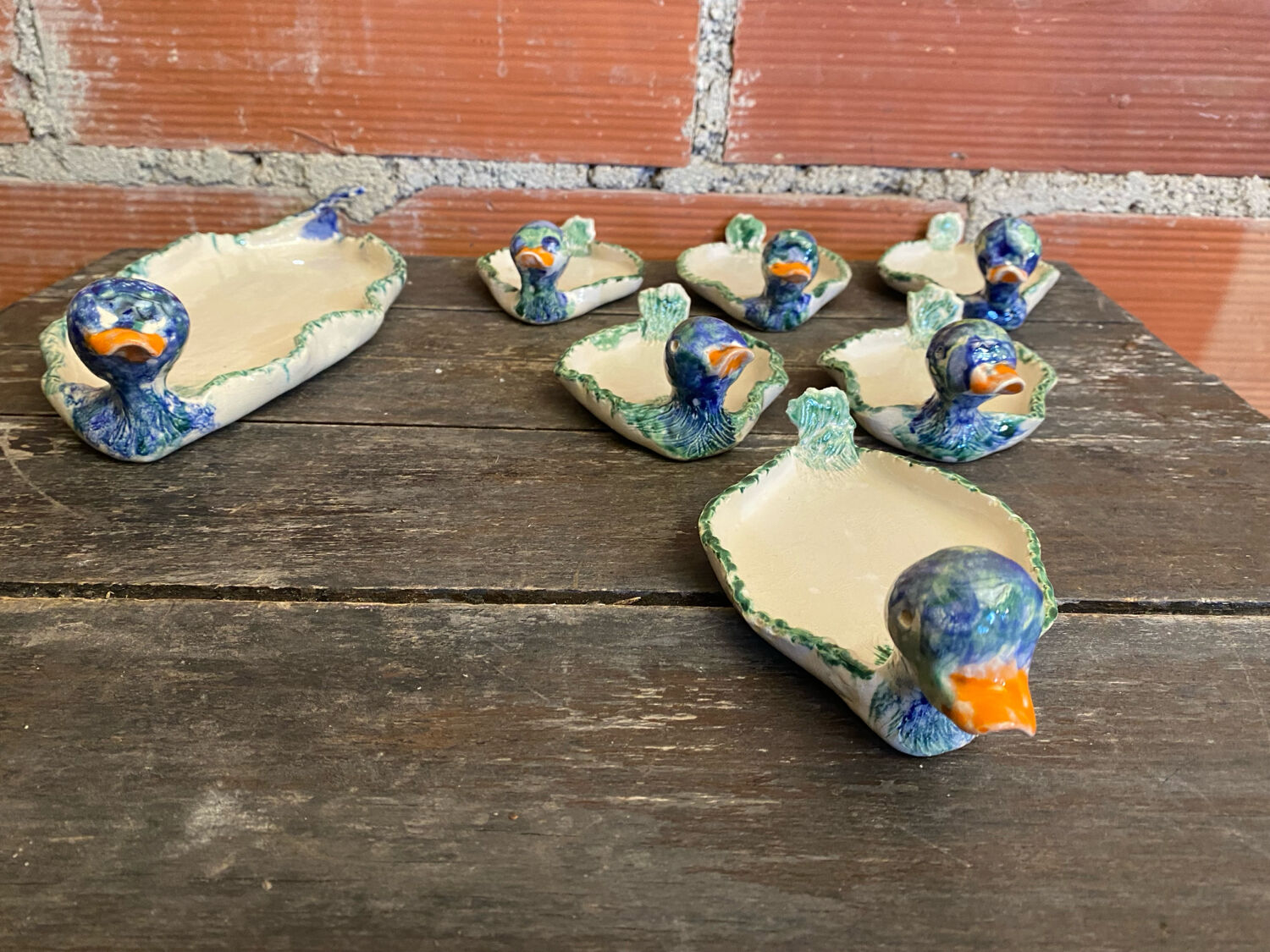 Plate + 6 Duck-Shaped Foie Gras Service Plates, Polychrome Ceramic