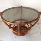 Rattan and smoked glass coffee table 1970