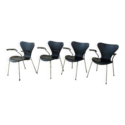 4x chaises d'Arne Jacobsen pour Fritz Hansen, modèle 3107 en cuir