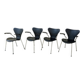 4x chairs by Arne Jacobsen for Fritz Hansen, model 3107 in leather