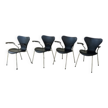 4x chairs by Arne Jacobsen for Fritz Hansen, model 3107 in leather