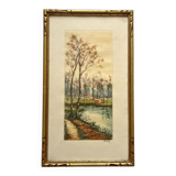 Aquarelle ancienne encadrée et signée, début 20eme