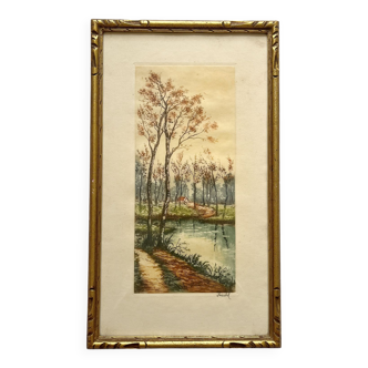 Old watercolor framed and signed, early 20th century